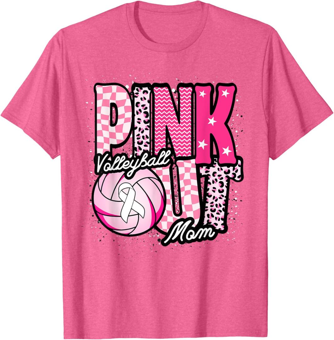 Pink Volleyball Mom Pink Out Day T-Shirt (Small)
