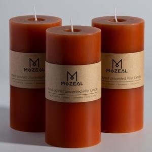 MOZEAL 3" x 6" Hand-Poured Unscented Candle, Dripless Pillar Candle Set of 3, Long Lasting Burning, Approx 120 Hours Burn Time, Rustic Country Style, for Harvest Festivities, Autumn Glow, Copper
