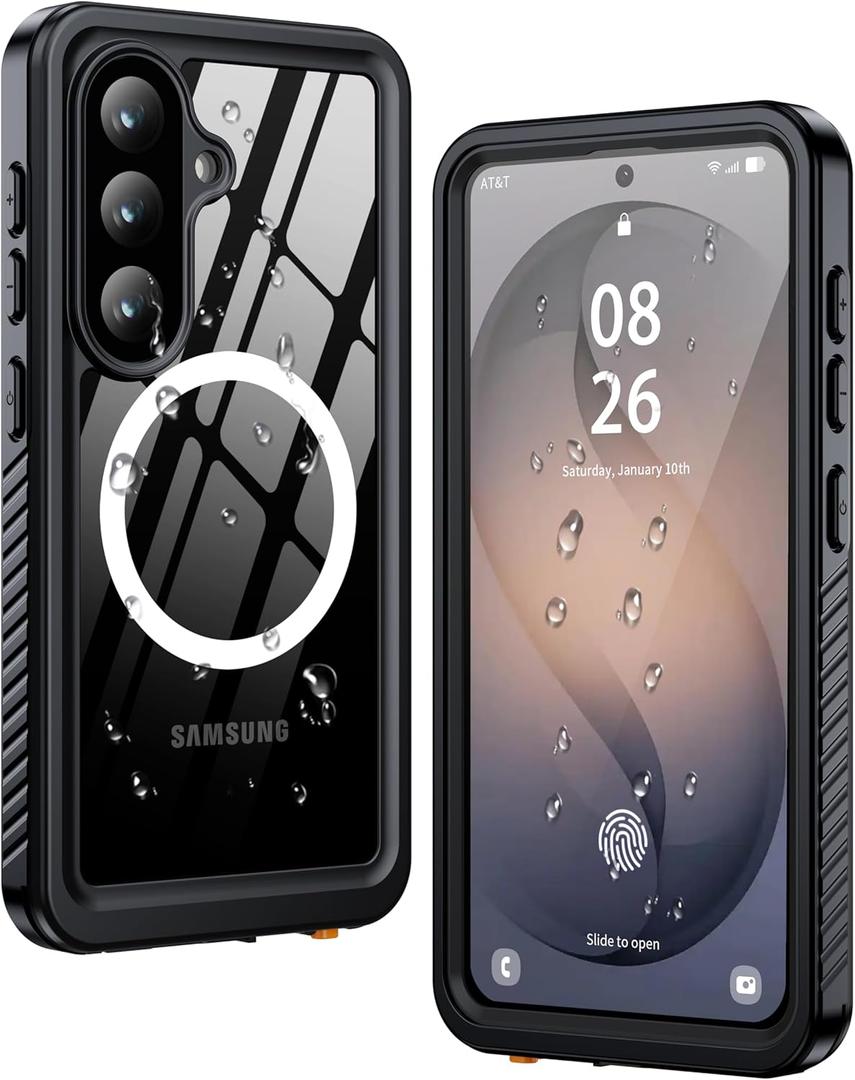 ANTSHARE for Samsung Galaxy S26 Case Waterproof, Built-in Lens & Screen Protector, [Compatible with MagSafe] Shockproof Dropproof Dustproof Full Body Phone Case for S26 6.3"-Black/Clear