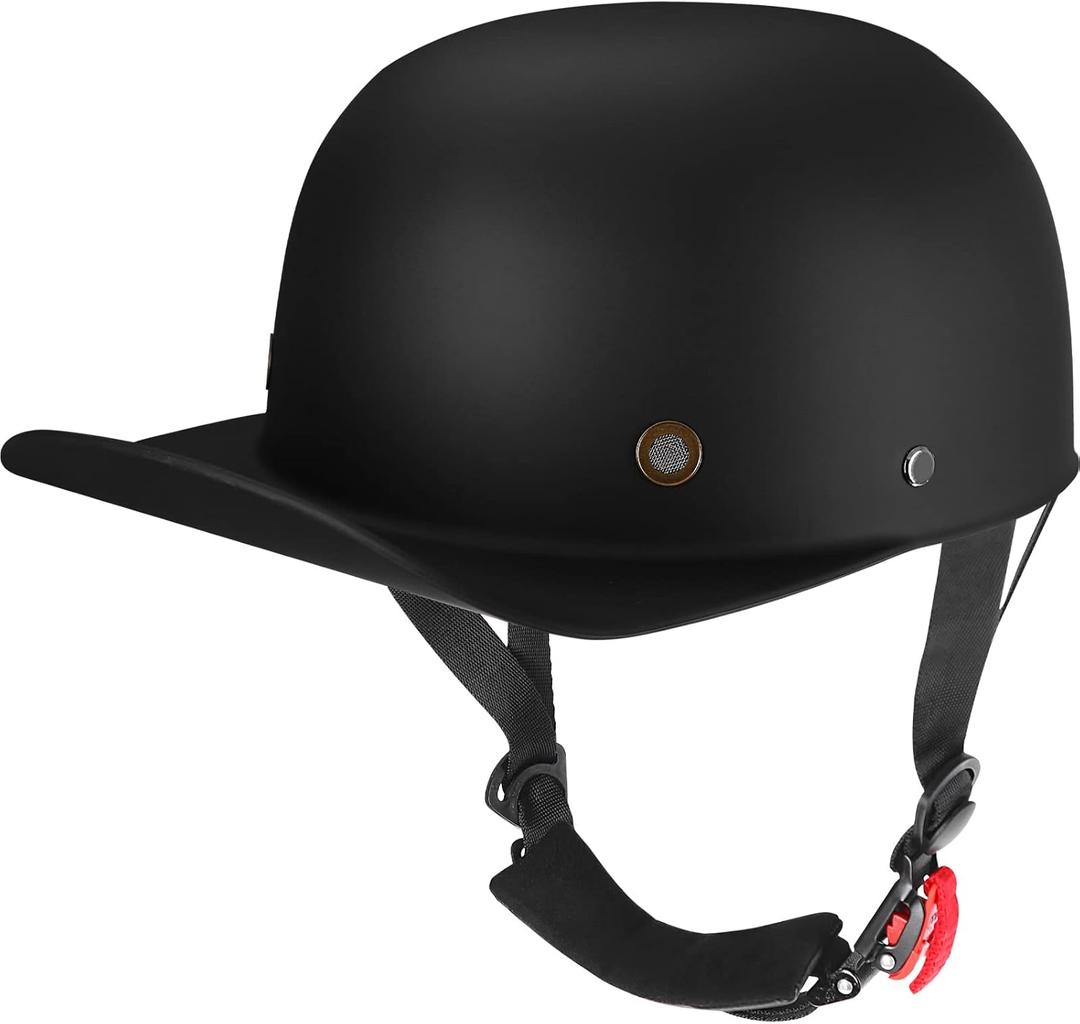 Baseball Style Cap Retro Motorcycle Helmet Unisex-Adult - DOT Approved (Large, Matte Black)