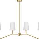 4-Light Kitchen Island Lighting, Industrial Linear Chandelier, Kitchen Island Light Fixtures, Farmhouse Chandeliers for Dining Room, Fabric Island Light for Kitchen (Gold)