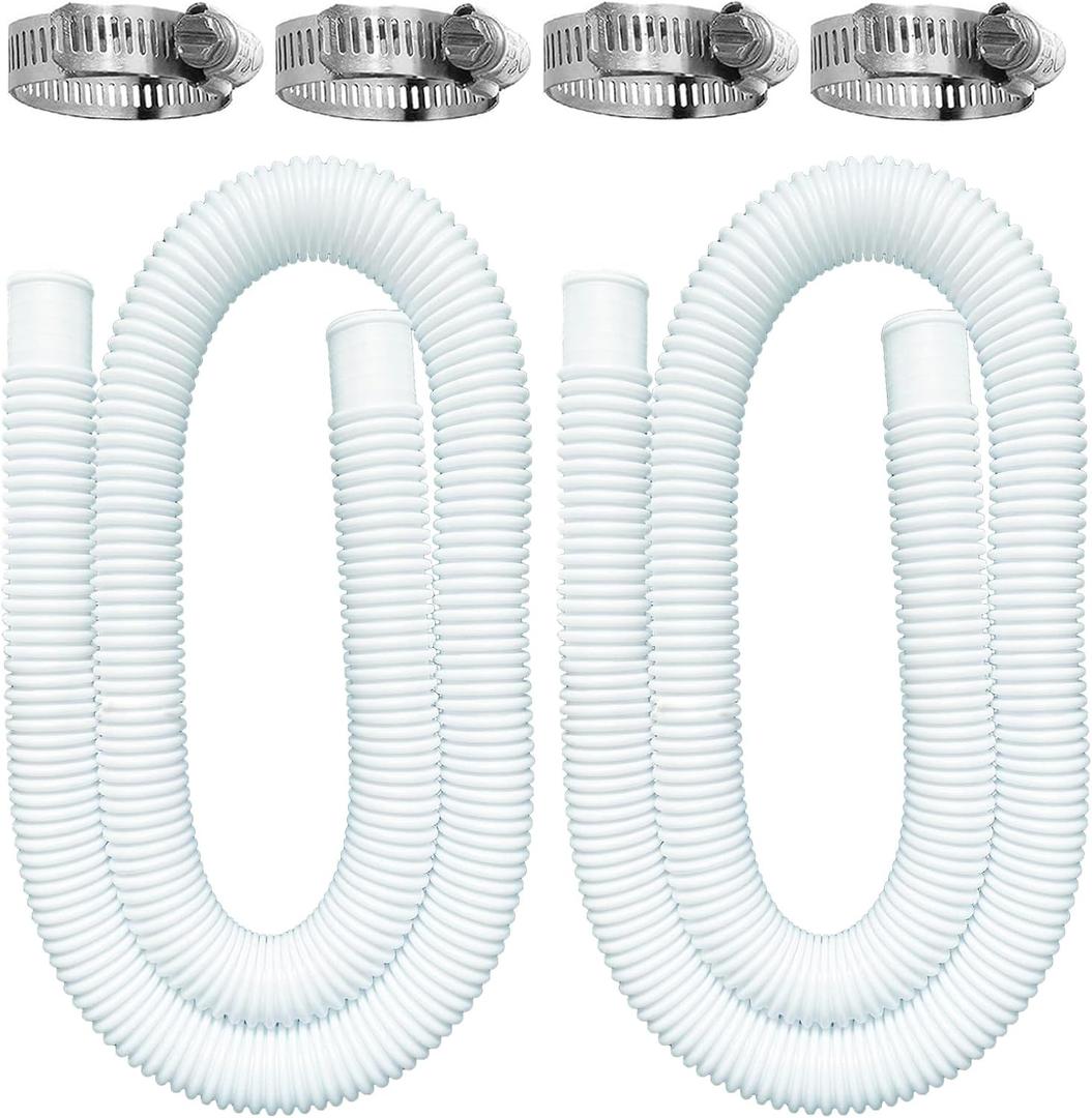 Intex 2 Pack 1.25 x 59 Inch Pool Filter Pump Hoses With 4 Metal Clamps (2), Compatible With Intex Pool Filter Pump 607, 637