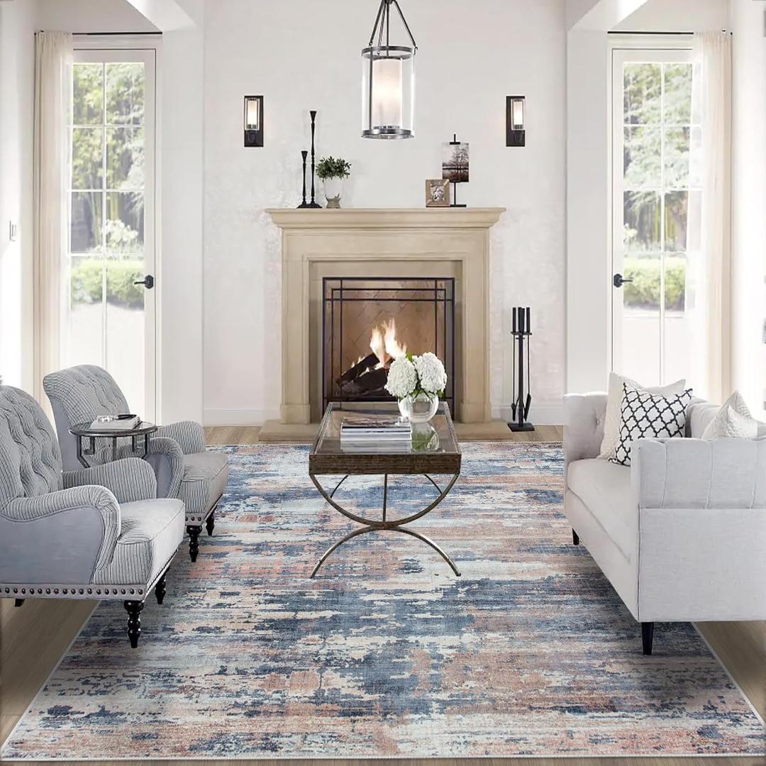 Area Rugs 9x12 Living Room: Large Machine Washable Area Rug with Non Slip Backing Non Shedding Abstract Stain Resistant Carpet for Bedroom Dining Room Nursery Home Office - Multi