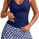 Talisea Womens Tankini Bathing Suits with Skirt Two Piece Tummy Control Swimsuits Ladies Swimwear Blue Star XXL