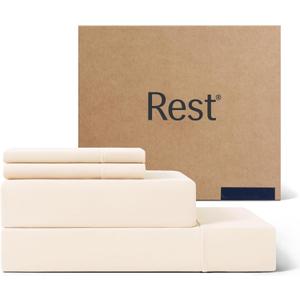 REST Evercool+ Cooling Sheet Set, King Size, Snow Ivory, Breathable Bed Sheets for Hot Sleeper and Night Sweats, with Pillowcases, with Ionic+ Self-Cleaning Silver Yarn for Sensitive Skin, 4PCS