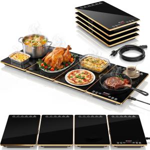 Electric Warming Tray,4-in-1 Food Warmer Tray with 8 Precise Temps & 24H Timer,34.7"x15"Tempered Glass Food Warming Mat,Modular Warming Trays for Parties Buffet for Catering Gatherings