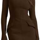 OFEEFAN Women's Fall Long Sleeve Mock Neck Dress Basic Party Club Bodycon Mini Dresses (Medium, Coffeebrown)