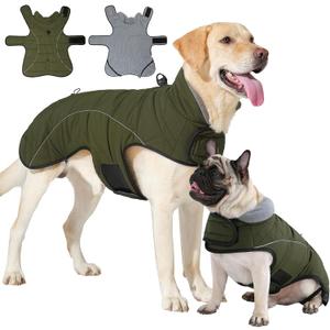 HEYWEAN Dog Winter Coat - Waterproof Windproof Reflective Vest for Medium & Large Breeds Adjustable Warm FleeceLined Jacket with Magic Tape & D-Ring for Leash Cold Weather Apparel (Green, Large)