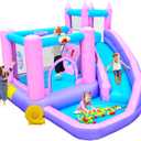 WELLFUNTIME Inflatable Bounce House with Slide, Kids Jumping Castle with Blower, Ball Pit, Climbing Wall, Dartboard, Basketball Hoop, 108x122x86 Inch