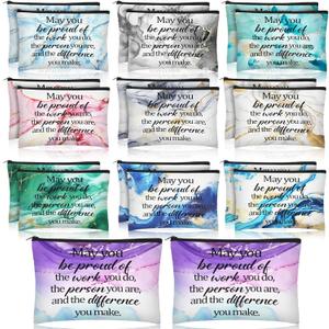 Sieral 20 Pcs Thank You Gifts for Women Inspirational Makeup Bag Bulk Mother Gifts Marble Cosmetic Bag with Zipper for Employee Appreciation Holiday Party