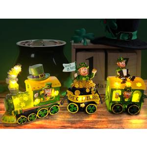 Hexagram St Patrick's Day Decorations Train, Lighted Saint Patrick Decor for Tabletop, Leprechaun Centerpieces Table Centerpieces, Ireland St Patrick's Day Decorations for Home Decorative Figurines