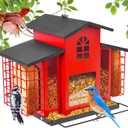 Large Bird Feeders for Outdoors Hanging,Metal Bird Feeder with Double Suet Cage Cake,Sturdy & Weatherproof,Easy to Clean & Refill,4.6Lbs Large Capacity, Great for Attracting Wild Birds,Red