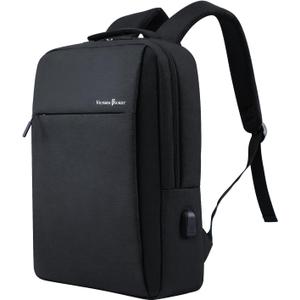 Victoriatourist Laptop Backpack, Business Slim Durable Travel Water Resistant Backpacks with USB Charging Port, College Bookbag Computer Bag Gifts for Men Women Fits 15.6 Inch Notebook(Black)