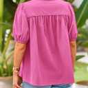 PRETTYGARDEN Women's 2026 Summer Button Down Shirts Short Lantern Sleeve V Neck Cotton Cute Tops Dressy Casual Blouses (M)