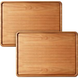 2 PCS 16 x 12 in Large Solid Acacia Rectangular Wood Serving Trays Natural Wooden Boards Serving Platters for Bar Coffee Party Dessert Tray