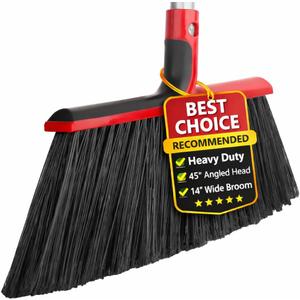 Heavy Duty Angle Broom with 58 Long Handle, 14 Wide Stiff Bristles for Indoor & Outdoor Sweeping, Garage, Patio, Deck, Concrete & Debris Removal