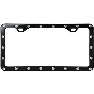 GG Grand General 60469 Black License Plate Frame w/Chrome Rivets, 2 Holes Black Frame