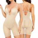 Slimers Body Shaper for Women Tummy Control U Plunge Backless Full Body Shapewear Mid Thigh Mesh strapless Bodysuit Top M