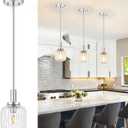 Brushed Nickel Pendant Lights Kitchen Island, 1-Light 5.9" Modern Glass Pendant Light with Clear Glass and Rods, Mini Hanging Lighting for Kitchen Sink Bathroom Bedroom, OS-YQ7749-1PBN