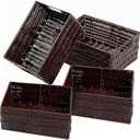 Elevon Handmade Storage Basket Set of 4, Plastic Wicker Baskets for Organizing with Handles, Storage Bins for Home Kitchen Countertop, Shelf Organizer, Waterproof, Coffee