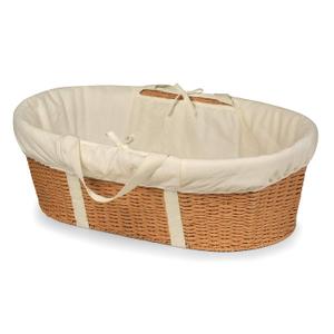 Badger Basket Wicker-Look Woven Baby Moses Changing Basket with Pad and Cover - Light Brown/Ecru