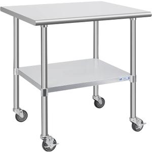 Hally Stainless Steel Table for Prep & Work 30 x 36 Inches with Caster Wheels, NSF Commercial Heavy Duty Table with Undershelf and Galvanized Legs for Restaurant, Home and Hotel