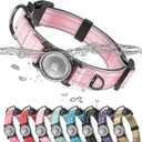 Upgrade Airtag Dog Collar,with IPX8 Waterproof AirTag Holder | Reflective Ultra-Durable | Soft Padded | Lock Buckle | Heavy Duty | Fit Small Medium Large DogsPink1S(12"15")