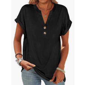 ANRABESS Womens Short Sleeve Henley Tops V Neck Dressy Casual Blouses Summer Trendy Tee Shirts 2025 Vacation Fashion Clothes Large