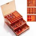 CoralHouse Jewelry Box,3-Tier Large Glass Jewelry Organizer with Velvet Lining and Copper Handles - Ideal for Rings, Earrings, Necklaces, Bracelets, and Watches.