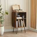 Record Player Stand with Vinyl Storage, Vinyl Record Storage Cabinet Holds Up to 150 Albums, End Table for Record Player, Turntable Stand for Living Room, Brown