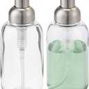 mDesign Round Plastic Refillable Liquid Soap Dispenser Pump Bottle for Bathroom Vanity Countertop, Kitchen Sink - Holds Hand Soap, Dish Soap, Hand Sanitizer, Essential Oils - 2 Pack - Clear/Brushed