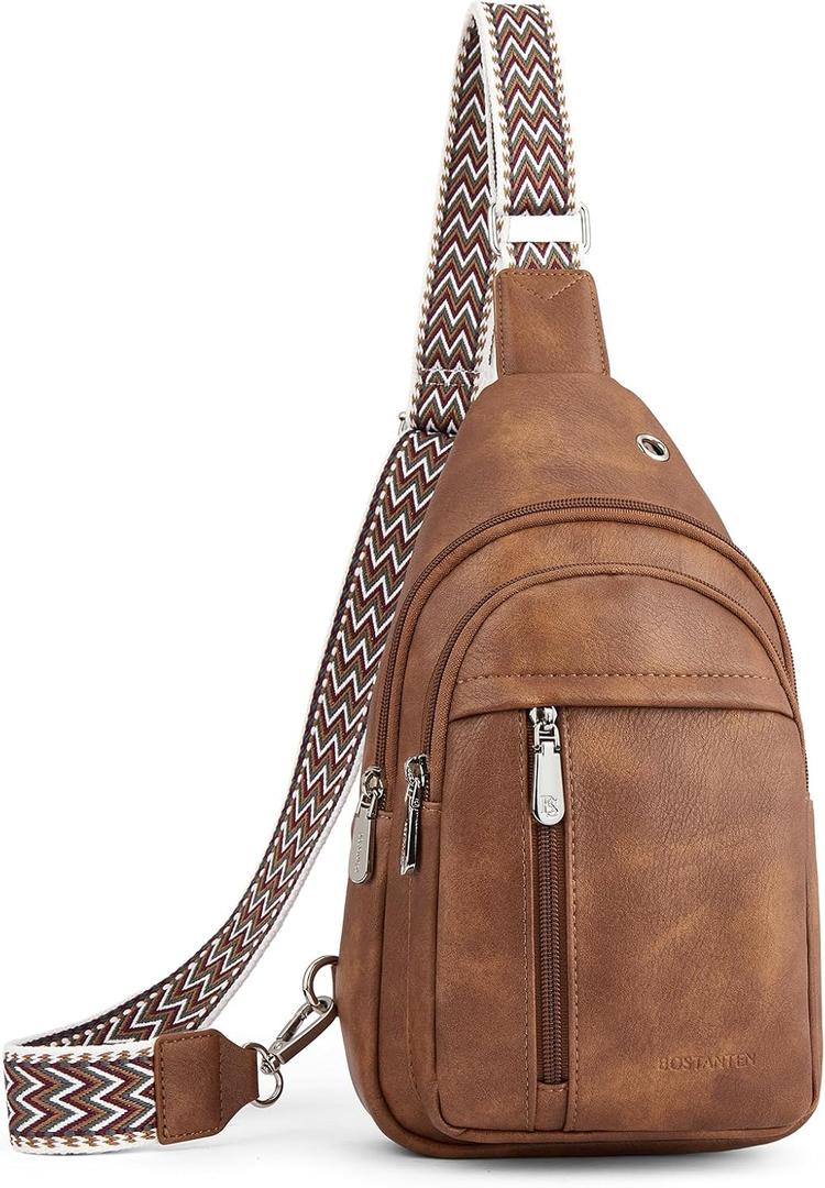BOSTANTEN Sling Bag Cross Body Bag Trendy Leather Crossbody Purse Chest Bag with Adjustable Guitar Strap for Travel