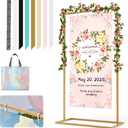 Wedding Sign Holder, 57x31x15"Welcome to Our Wedding Sign Stand Metal Wedding Sign with 8 Pair Satin Ribbon & 2 Pair Leather Sign Straps,Storage Bag, Flower Vine,Heavy Duty Easel Stand for Sign,Poster (Gold)