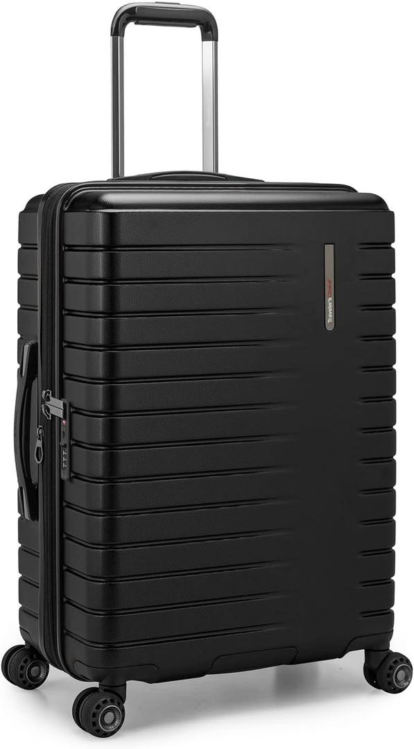 Traveler's Choice Archer Polycarbonate Hardside Spinner Luggage Set, Tie Down Straps, Black, Checked 25-Inch