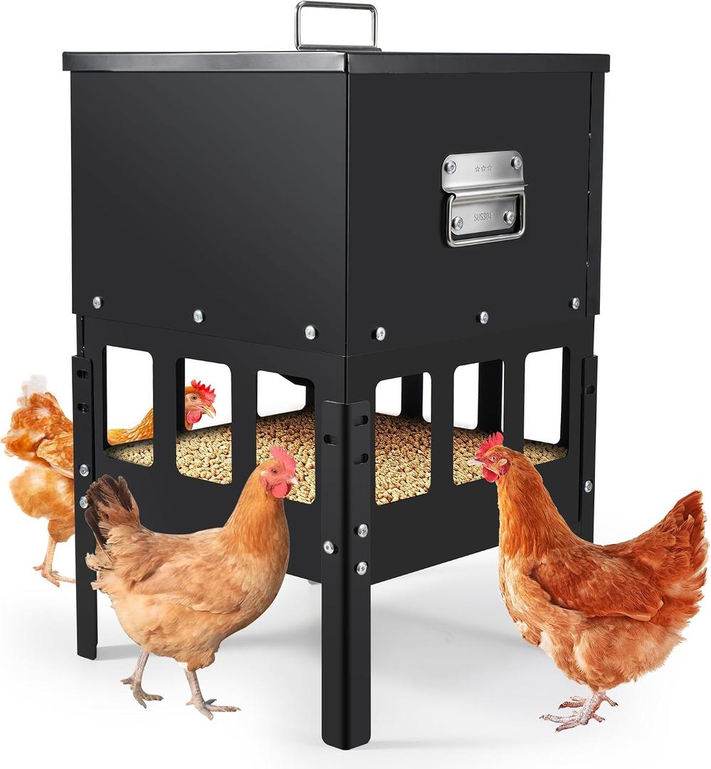 55-70LBS Large Chicken Feeder No Waste 16-Ports Automatic With Magnetic Baffle to Prevent Rodents and Mice Large Poultry Feeder Adjustable height Suitable for All Poultry, Weatherproof (55-70LBS)