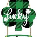 St Patricks Day Decorations St Patricks Day Wreath Shamrock Door Decorations Wooden Buffalo Plaid Shamrock Wreaths for Front Door Hanger Lucky Welcome Sign for Porch Wall Indoor Home Decor