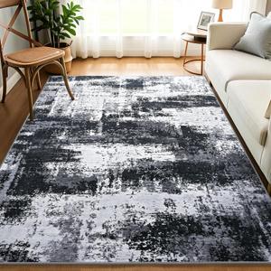 4x6 Area Rug, Modern Abstract Carpet for Bedroom, Soft Washable Rugs for Living Room, Non Slip Thin Low Pile Floor Carpets for Dorm Dining Room Entryway Office Decor, Black Gray