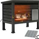 LHBcraft Outdoor Cat House Weatherproof, Heated Cat House for Outside with Raised Floor, Insulated Feral Cat Shelter with Heating Pad, Cat Houses for Outdoor Cats for Winter, Escape Door, Black