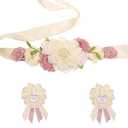 Afkengung white Maternity Sash Set Daddy and Mommy to be Corsage Pin Flowers Baby Shower Souvenir Sash Supplies Gender Reveal Decorations Pregnancy Photography