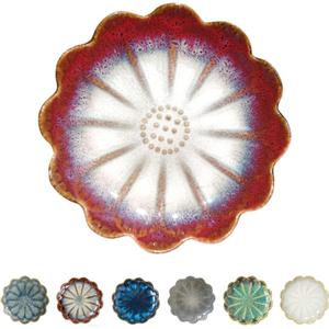 Ceramic Spoon Rest for Stove Top, Flower Cute Spoon Rest for Kitchen Counter, Cooking Spoon Holder for Kitchen Counter, Utensil Rest Spatula Rest Ladle Holder Tong Rest, 1 PC (Retro, Burgundy Red)