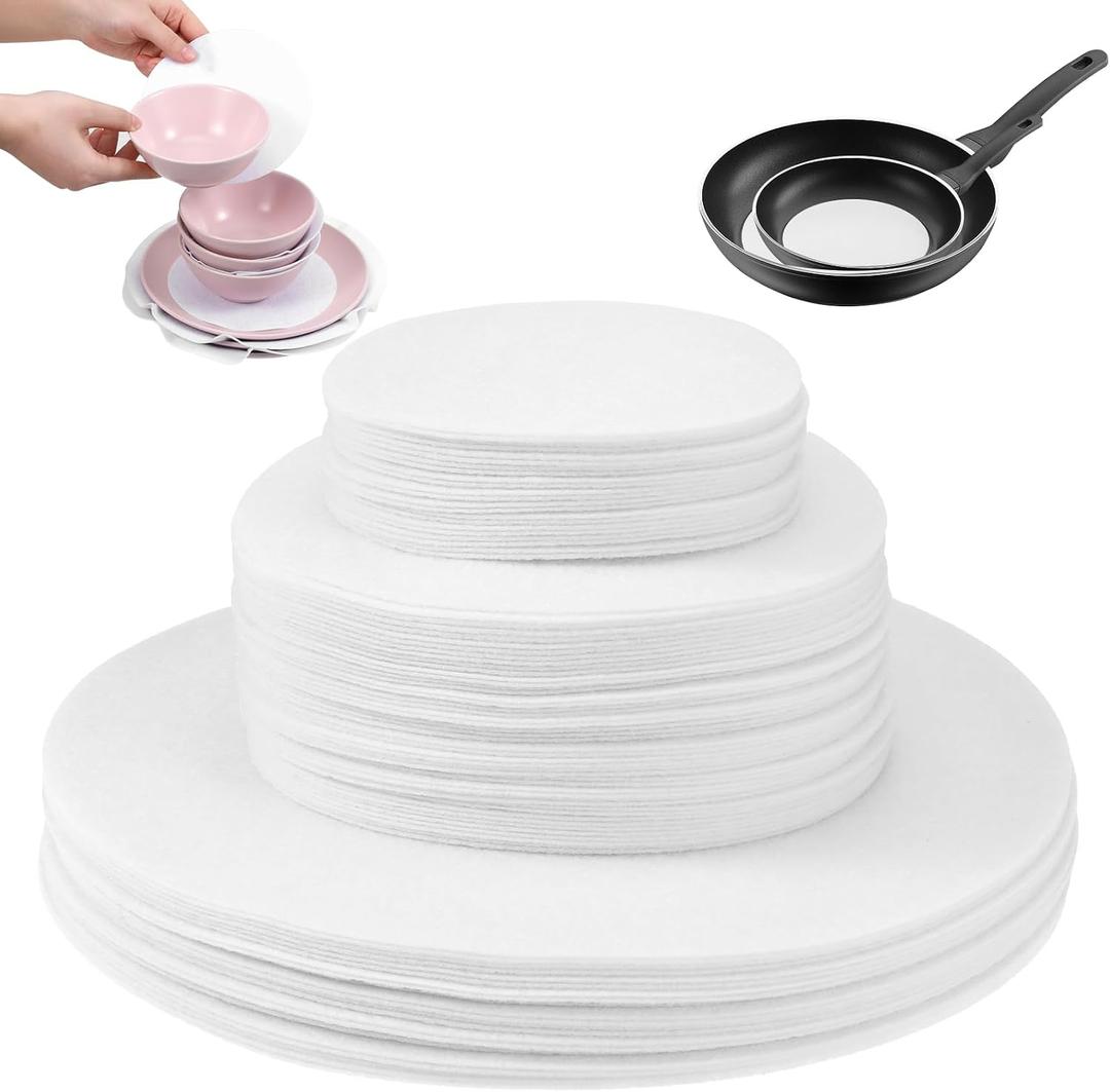 Xthrotsenk Plate China Storage Dividers 96 Pcs Felt Plate China Storage Containers Dividers Protectors Thick and Soft Dish Storage, Round Plate Separators Pads for Packing Stacking Cookware(3 Size)