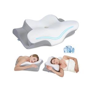 Cervical Neck Pillow, Memory Foam Pillows for Neck and Shoulder Pain Relief, 2 Heights Ergonomic Pillow with Breathable Ice Silk Cover, Neck Support Pillow for Side Sleepers - White