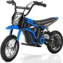 ELEMARA Electric Dirt Bike, 350W Motorcycle for Kids with Tail Lights, Music & Bluetooth, 15.5 mph & 150lb Max, Chain-Driven Motor, Twist-Grip Throttle & Hand-Operated Rear Brake, 12" Air-Filled Tires-Navy