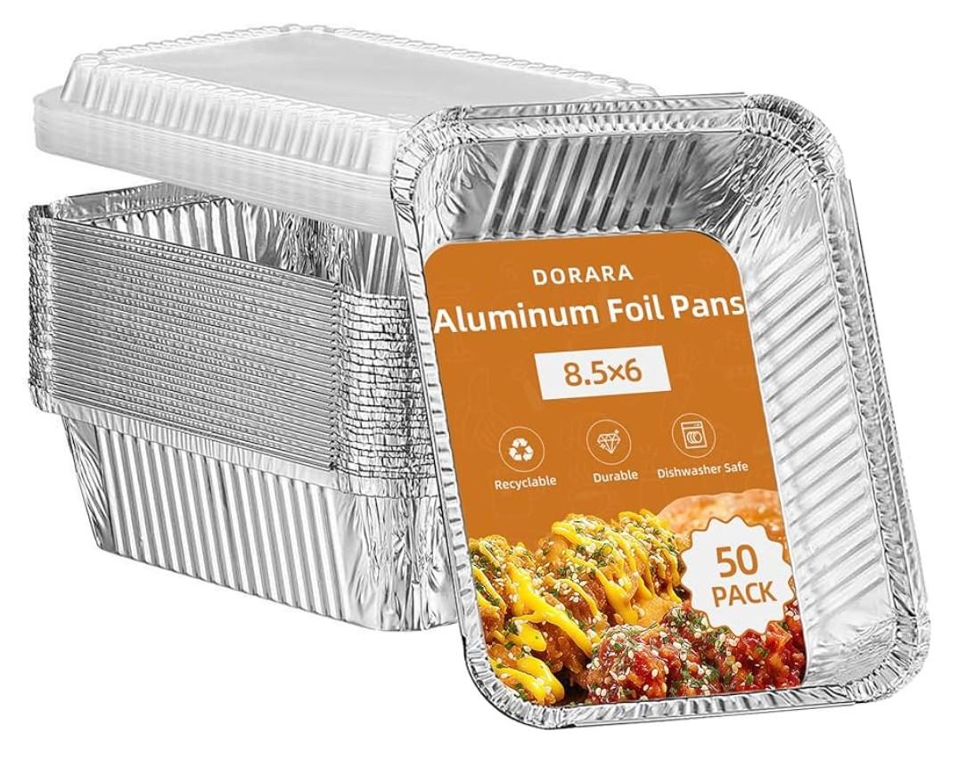 8.5x6 Aluminum Pans with Clear Lids - 38 Pack, 2.25 LB Capacity - Disposable Tin Foil Pans, Food Containers for Heating, Baking Cake, Storing, Roasting, Homemade Breads - Meal Prep, Takeout