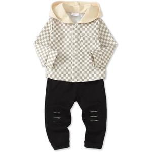 Renotemy Toddler Infant Baby Boy Clothes Outfit Long Sleeve Hoodie Sweatshirt Casual Fall Winter Clothes Set for Toddler Boy (Black)