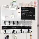 Key Holder for Wall Mount, Farmhouse Mail and Key Holder for Wall Hanger with Various Hooks, Home Decor Rack with Chalkboard and Shelf (Pine Wood, White Washed)