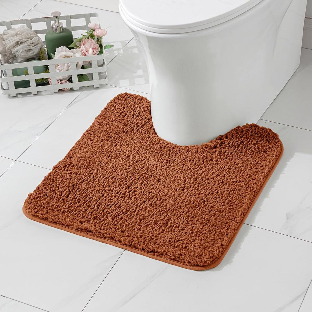 MIULEE Burnt Orange Microfiber Toilet Bath Mat U-Shaped Contour Shaggy Bathroom Rugs Non Slip Extra Thick Soft Bath Rug Absorbent Water for Bathroom Commode Machine Washable(20x24 Inch)