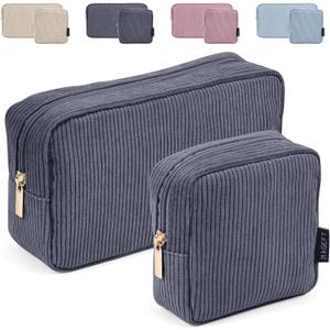 MAGEFY Small Makeup Bag for Purse Mini Cosmetics Bag Corduroy Cute Cosmetic Pouch for Women with Slip-in Pockets (Small-Grey-2pcs)