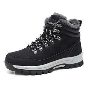 Mens Womens Winter Boots Warm Fur Lined Snow Boots Non Slip Winter Shoes (6, Black)
