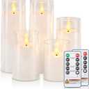 Raycare Flameless Candles Battery Operated with Remote Timer, Acrylic Flickering LED Pillar Candle for Christmas Decoration, Home Decor, Gift for Family and Friend, White, Set of 5